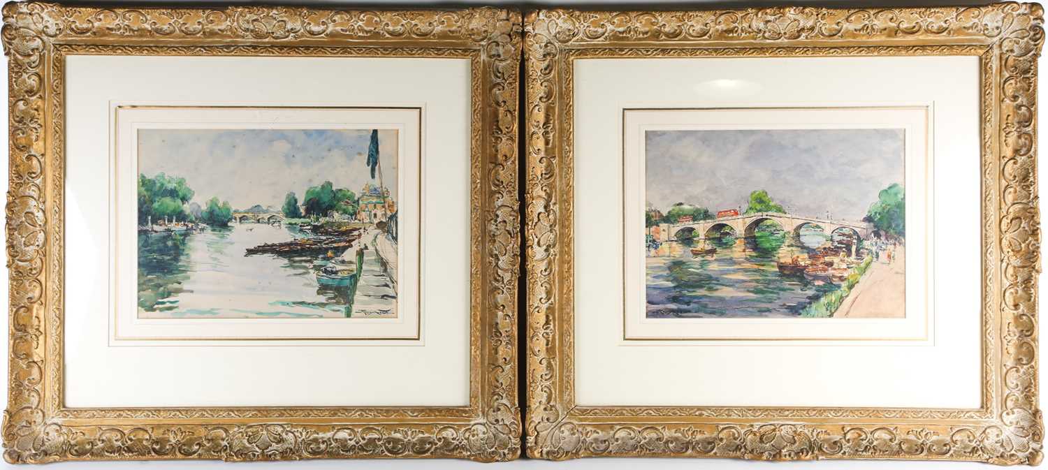 René Aubert (1894-1977), a pair of river landscapes, watercolours, 27.5 cm x 37.5 cm in wooden