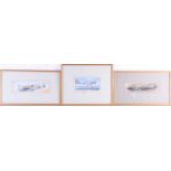 Three watercolours of vintage WWII period fighter planes, the largest 8.5 cm x 16.5 cm, unsigned,