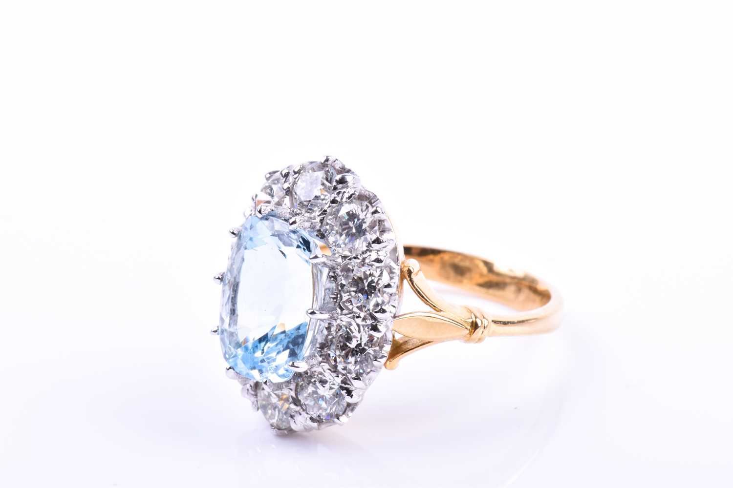 An 18ct yellow gold, diamond, and aquamarine ring, set with a mixed rectangular cushion-cut - Image 5 of 5