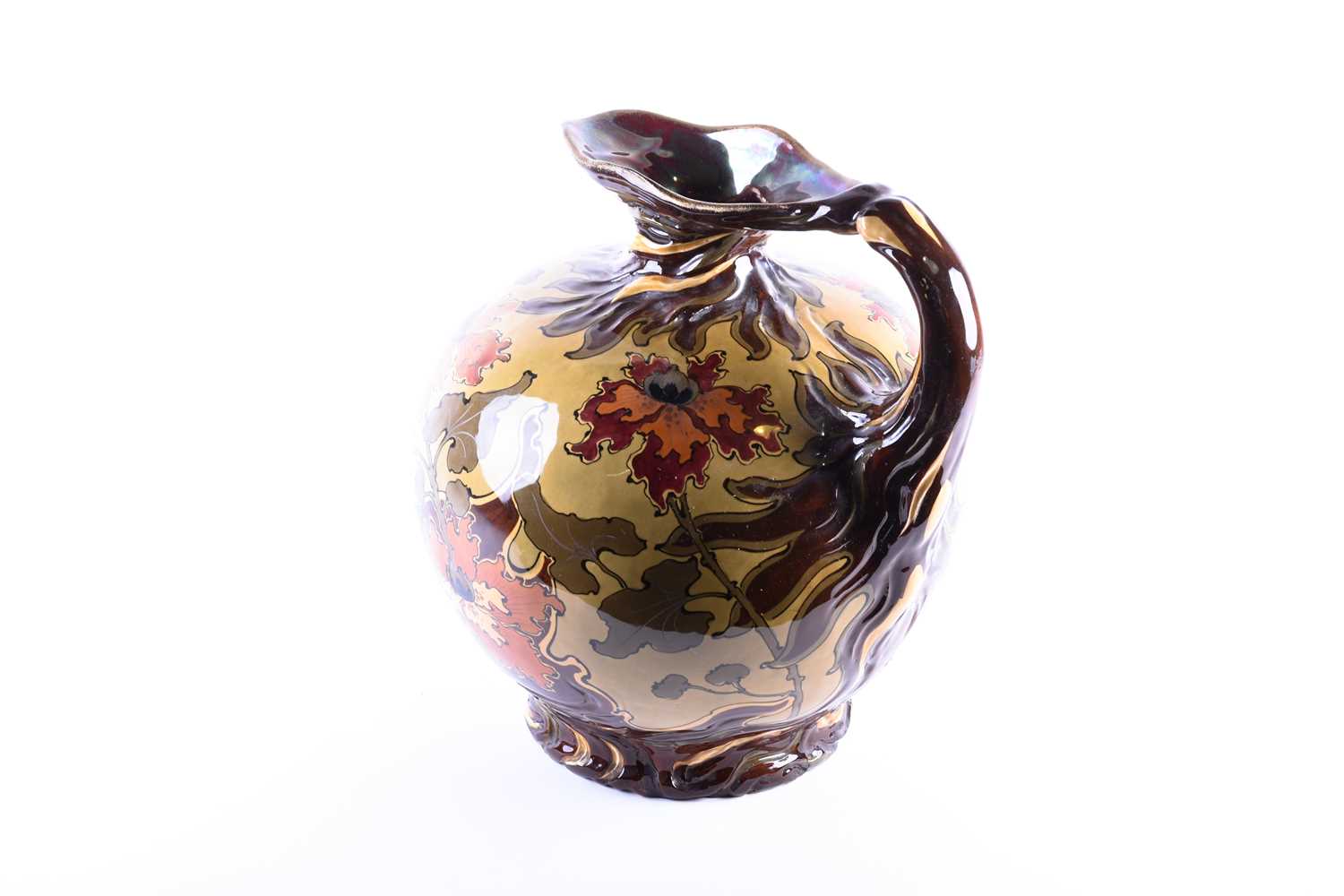 A large Ernst Wahliss art nouveau jug, the shaped rim with lustrous glaze above a globular body - Image 4 of 5