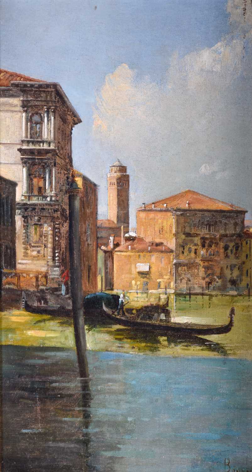 A pair of late 19th century paintings of Venice, oils on canvas, indistinctly signed, each 33 cm x - Image 6 of 6