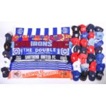 A large collection of official club-issued football caps and scarves, to include examples from
