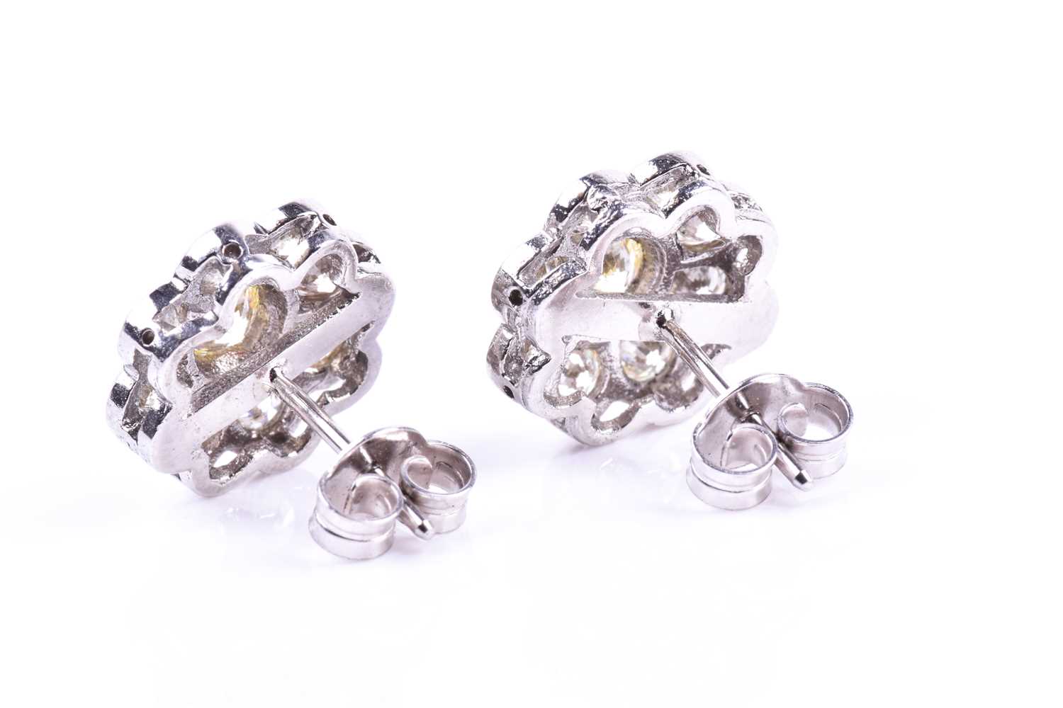A pair of diamond floral cluster earrings, set with round brilliant-cut diamonds of approximately - Image 3 of 3