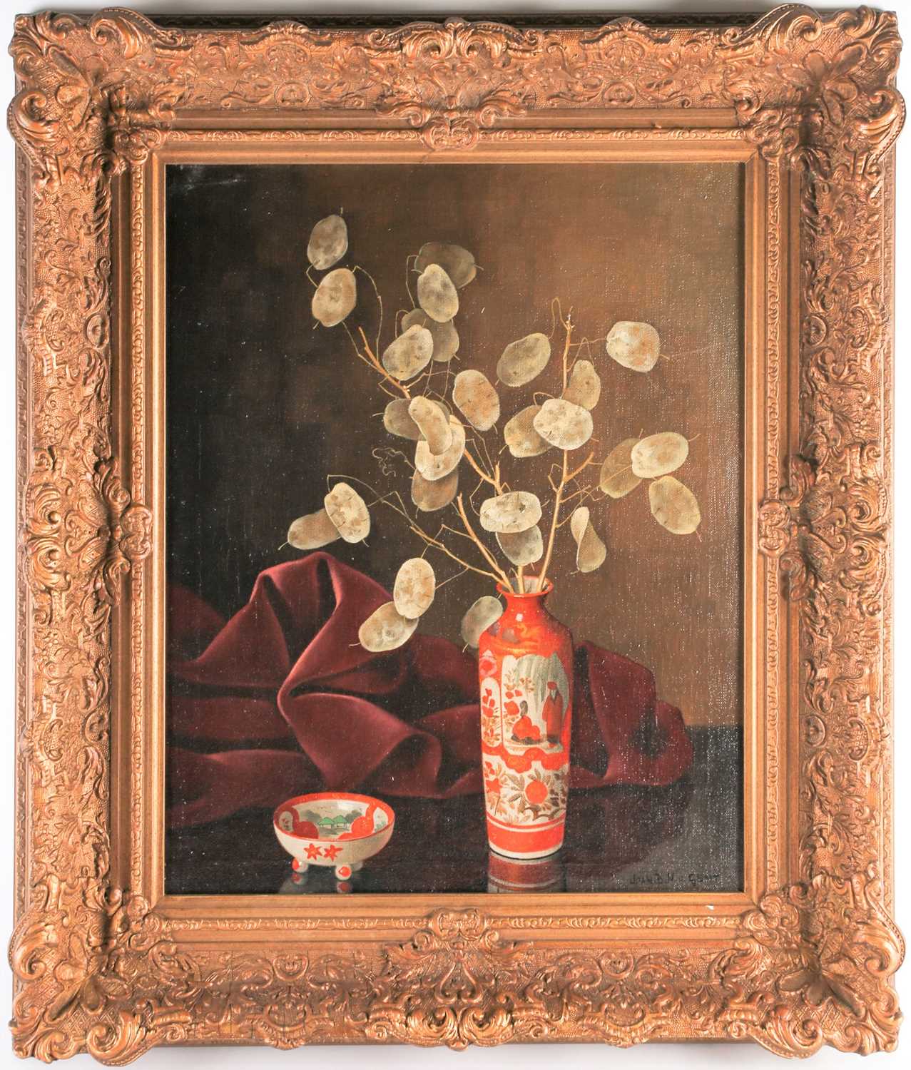 Joan B N v. Gent (19th / 20th century), a still life study of flowers in an Oriental vase, oil on