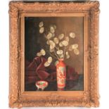 Joan B N v. Gent (19th / 20th century), a still life study of flowers in an Oriental vase, oil on