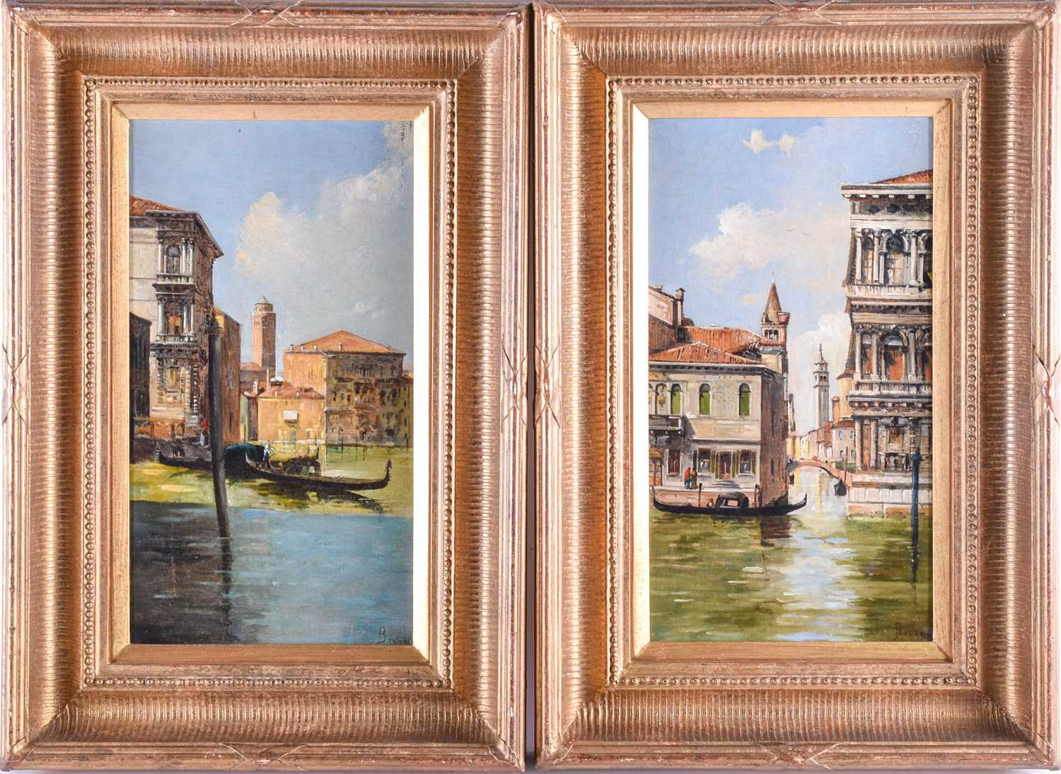 A pair of late 19th century paintings of Venice, oils on canvas, indistinctly signed, each 33 cm x