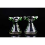 A pair of early 20th century Stuart art nouveau glass posy vases, of squat waisted form, with