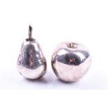 A novelty silver model of an apple, approximately 6.2 cm high, hallmarked Birmingham, makers mark JB