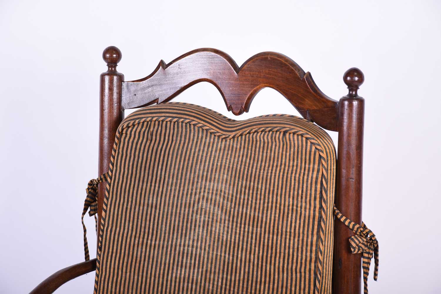 A Spanish walnut ladderback armchair, early 20th century, with ball finials and shaped back - Image 2 of 3