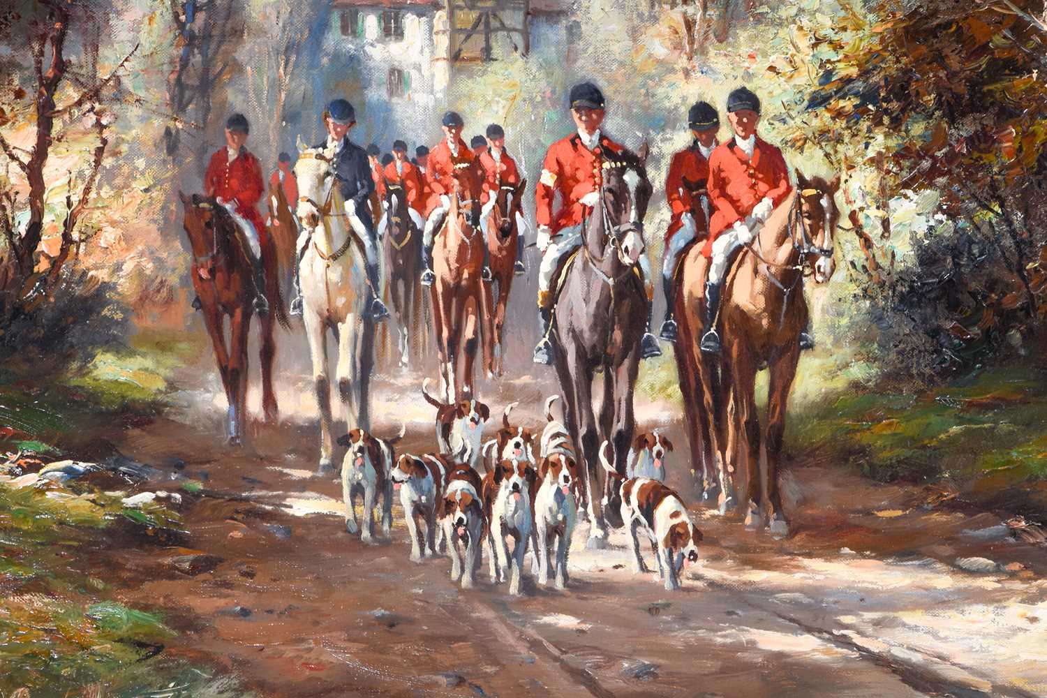 H. Alton? (20th century) fox hunters and hounds in a rural landscape, oil on canvas, 58 cm x 89 cm - Image 3 of 5