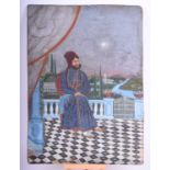 Indian School, 19th century, Persian Shah seated on a tiled terrace in moonlight, signed ll, gouache