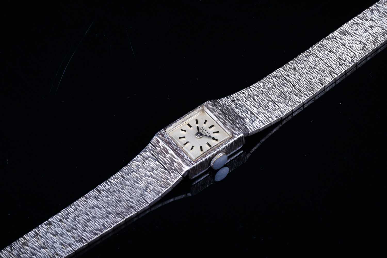 A Limit of Switzerland ladies silver wristwatch, the square dial with baton markers, on a textured - Image 5 of 7