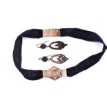 A Victorian yellow gold and black velvet choker necklace, set with a hexagonal pendant inset with