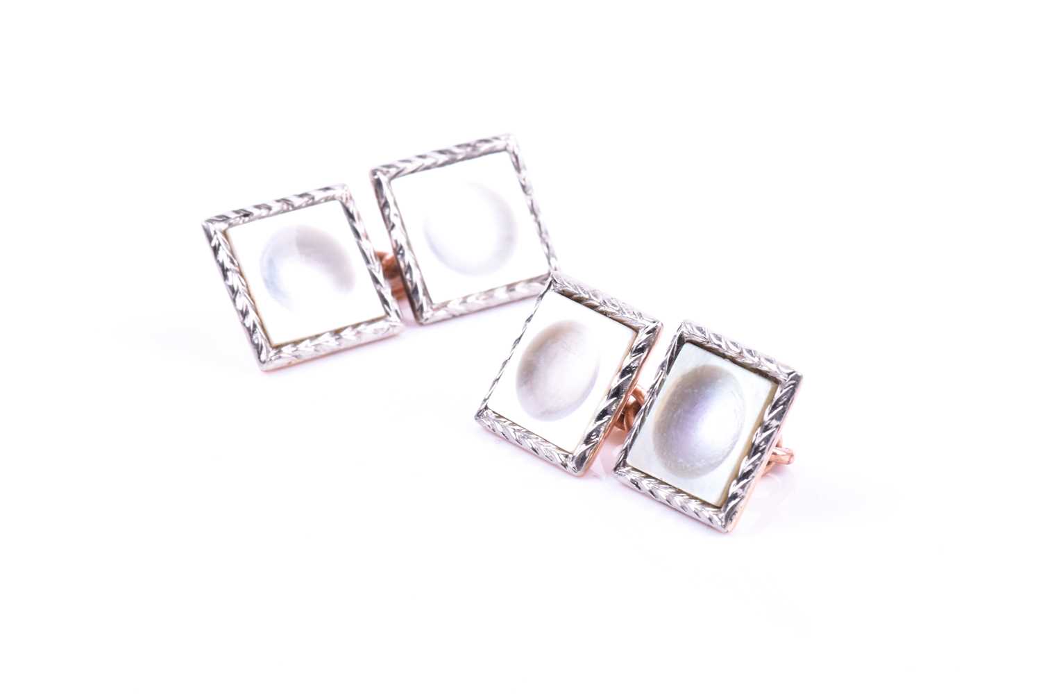 A pair of 9ct rose gold and mother-of-pearl cufflinks, of matched square design, 5.6 grams.