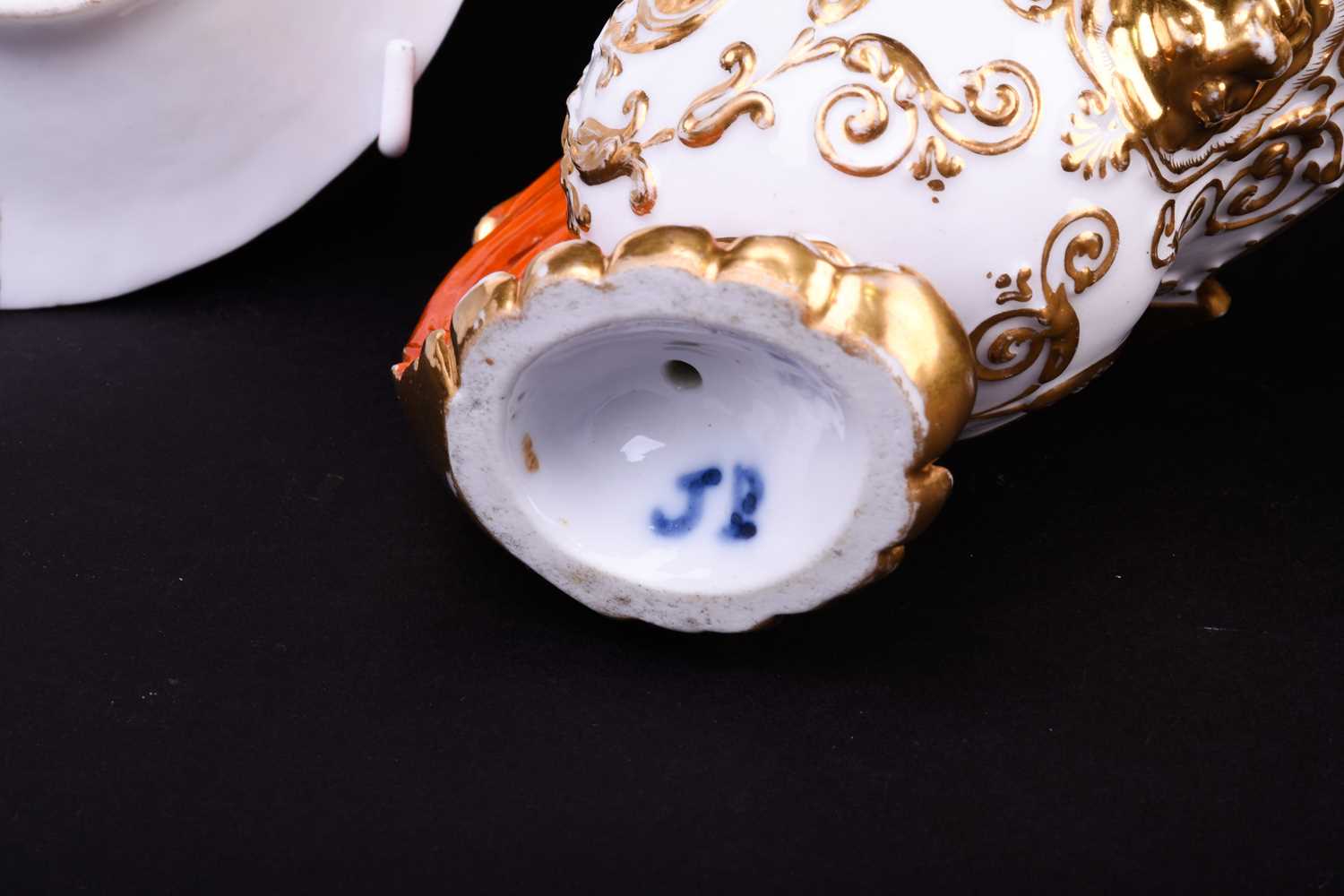 A 19th century Jacob Petit French porcelain helmet jug with scroll handle, gilt finished on a - Image 3 of 9