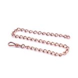 A 9ct rose gold watch chain cum bracelet, with sprung clasp, hallmarked to each link. 26.5cm length,
