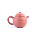 A small Chinese Yixing teapot, the body with a raised band, incised Meng Chen and further marks to