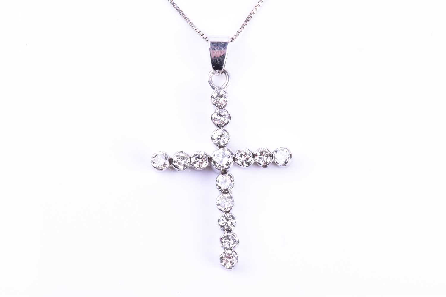 A diamond cross pendant, set with fifteen round brilliant-cut diamonds of approximately 1.50 - Image 2 of 3