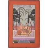 Indian School, 19th/20th century, a noble man and female companion, seated upon a low bed within a
