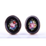 A pair of micro mosaic earrings, of oval design, the black mounts inset with micro mosaic floral