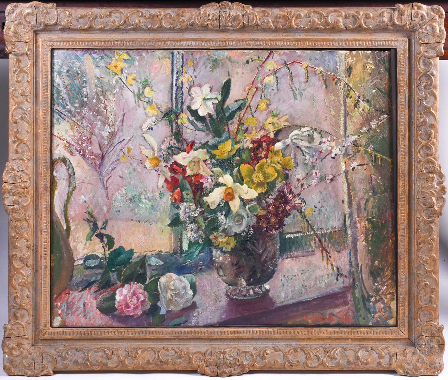 Malcolm Milne (1887-1954), 'Window', a still life floral study, oil on canvas, signed and dated