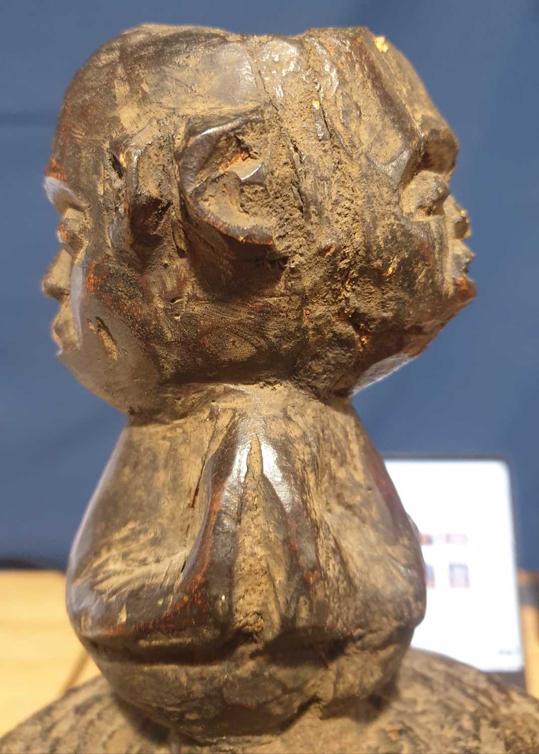 A Bamum Janus mask, Cameroon, with kaolin heightened eyes, surmounted by a Janus figure, with - Image 23 of 25