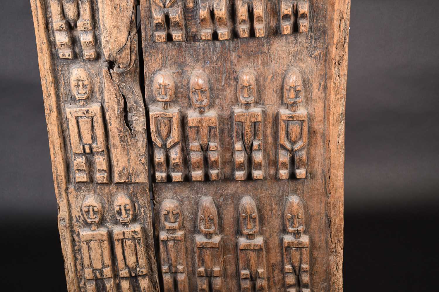 A Dogon carved wood door, Mali, carved with ancestral figures, 159cm x 56cm (excluding housing - Image 4 of 6