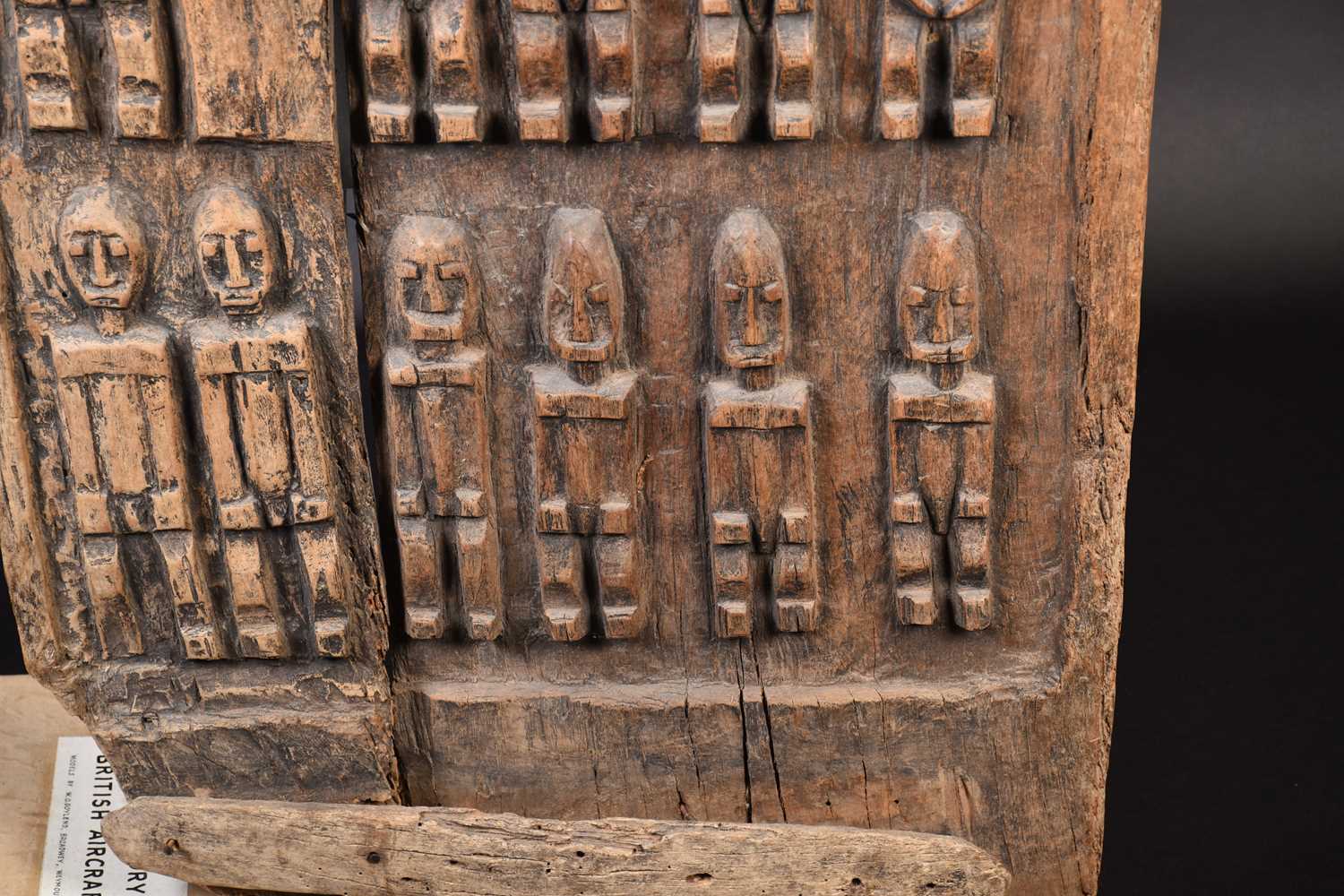 A Dogon carved wood door, Mali, carved with ancestral figures, 159cm x 56cm (excluding housing - Image 3 of 6