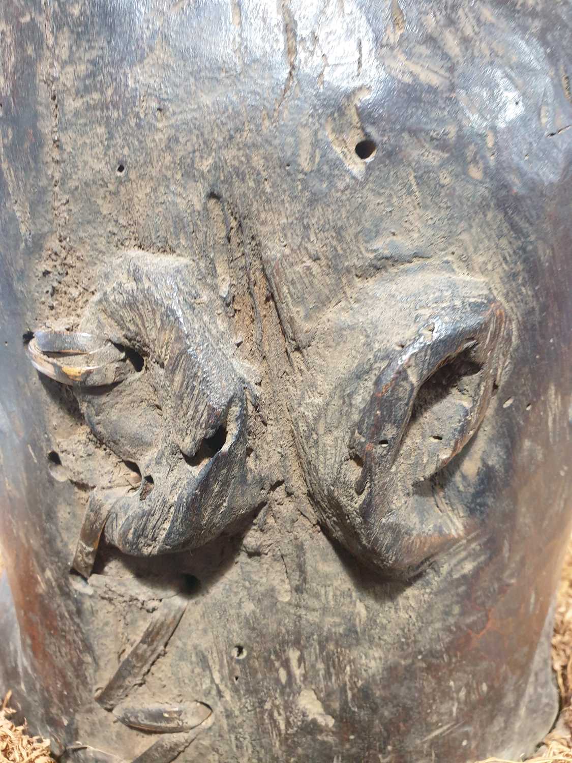 A Bamum Janus mask, Cameroon, with kaolin heightened eyes, surmounted by a Janus figure, with - Image 11 of 25