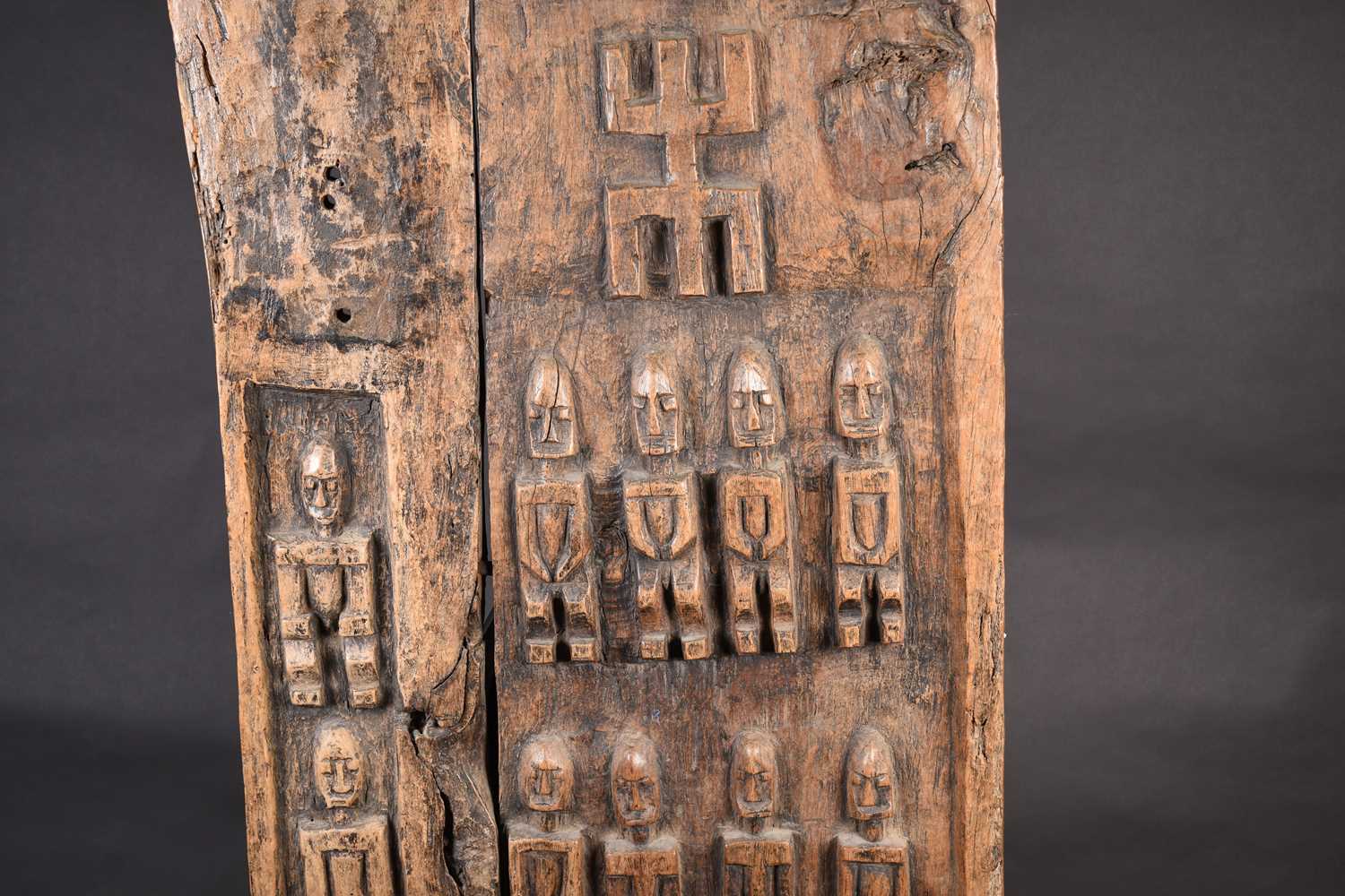 A Dogon carved wood door, Mali, carved with ancestral figures, 159cm x 56cm (excluding housing - Image 6 of 6