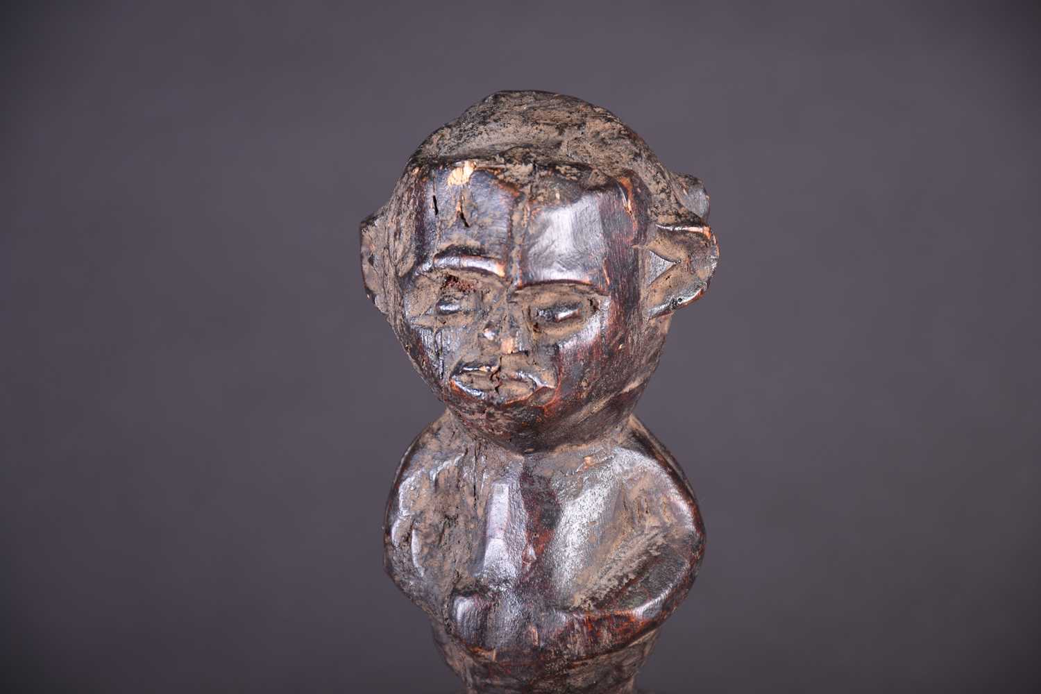 A Bamum Janus mask, Cameroon, with kaolin heightened eyes, surmounted by a Janus figure, with - Image 2 of 25