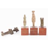 A collection of Egyptian artifacts including faience "Nefer-Tum Son of Ptah (Vulcan)", "Nephys"
