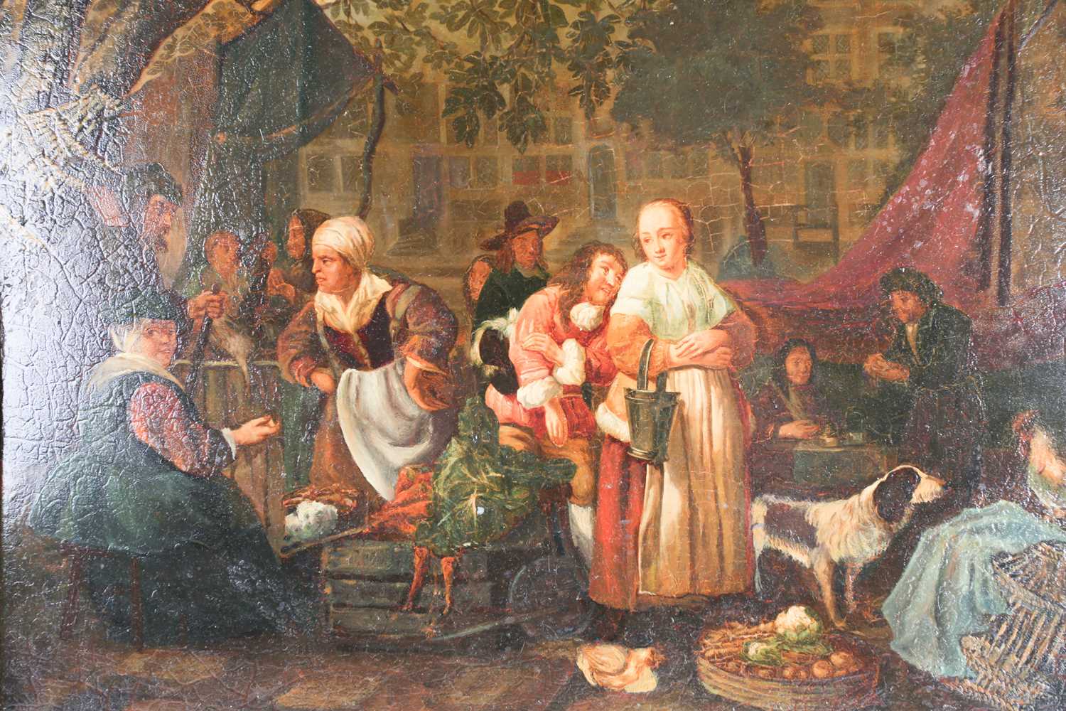 Late 18th-century Dutch school, a market scene with figures and animals in a town square, unsigned - Image 2 of 4