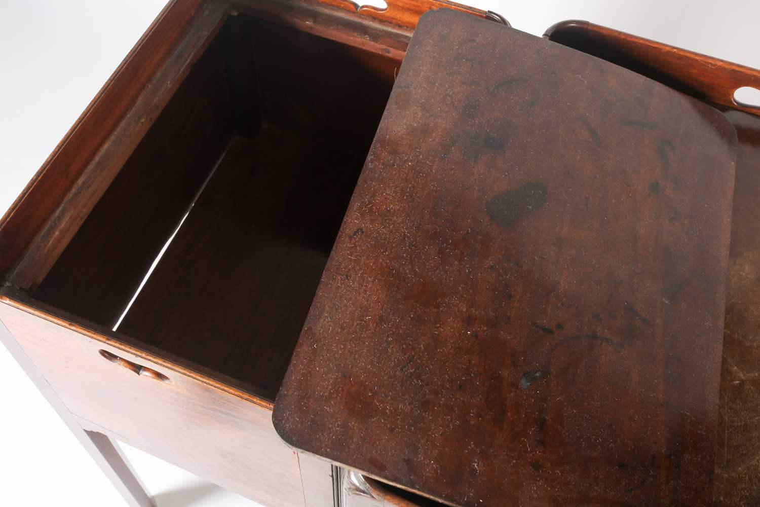 A Geo III mahogany tray topped, tambour fronted night cupboard with pull-out base, raised on moulded - Image 8 of 8