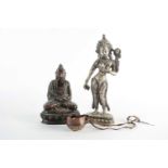 A brown patinated bronze, seated Buddha on a lotus socle in the contemplative Dhyani Mudra. 19cm