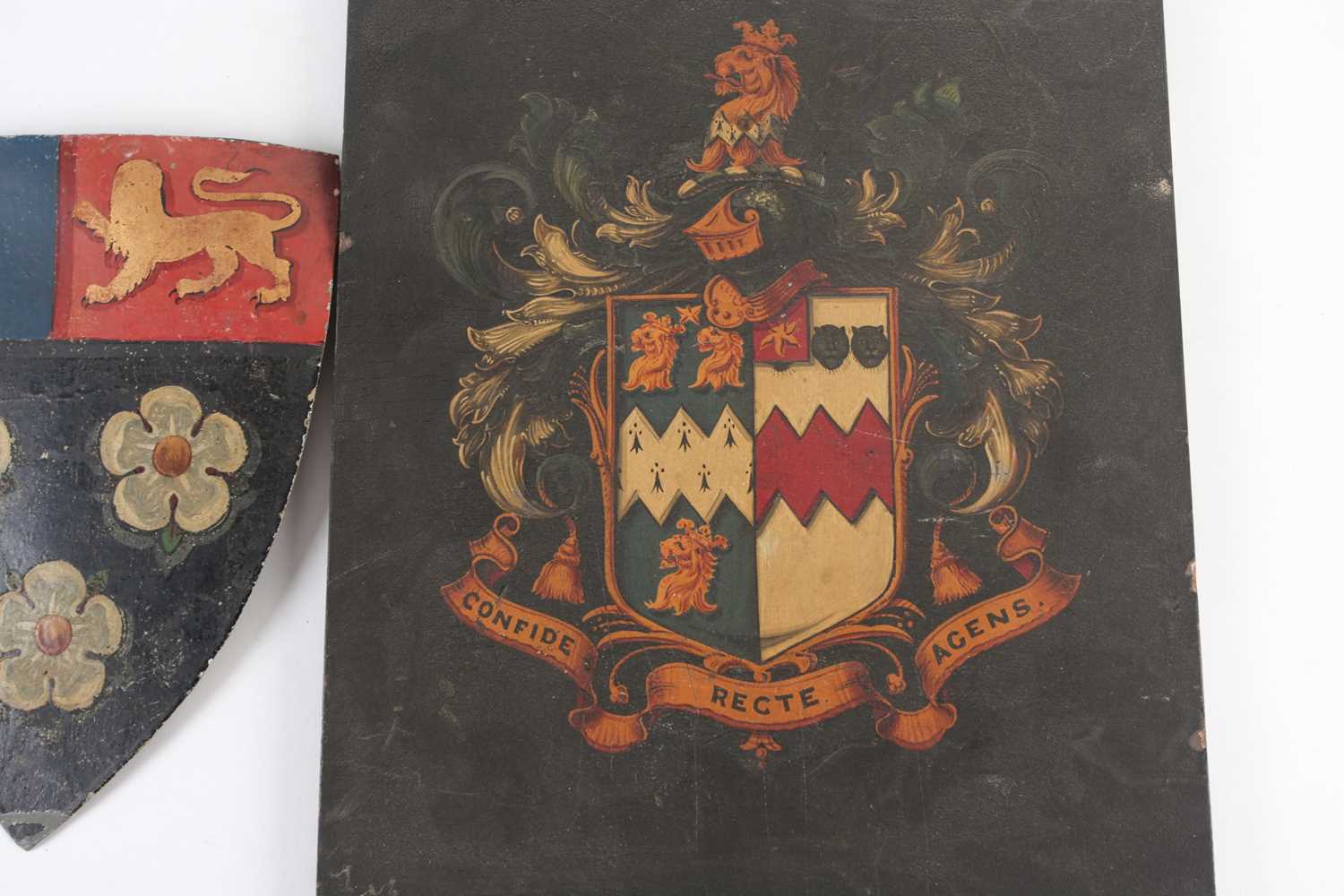 A group of three antique coach/carriage plaques, coats of arms, the largest 30.5 cm x 25 cm. - Image 6 of 21