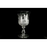 A large early 20th century probably continental, wheel etched glass chalice form vase with everted