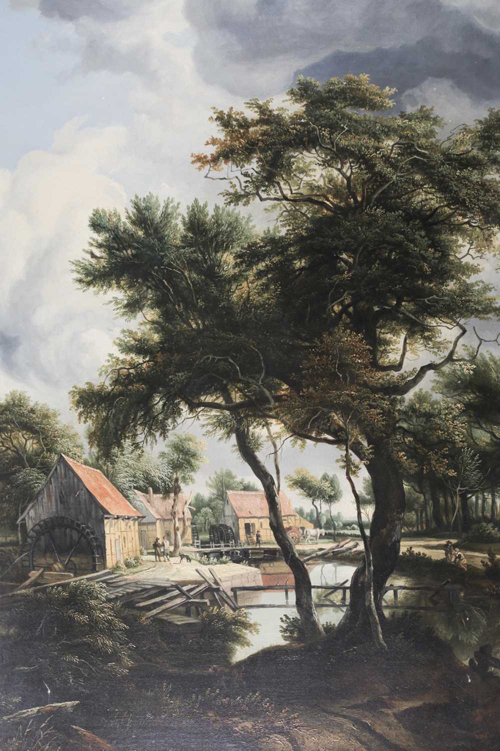 Early 20th century school, a watermill in a rural setting, unsigned oil on canvas, 81 cm x 66 cm - Image 6 of 6