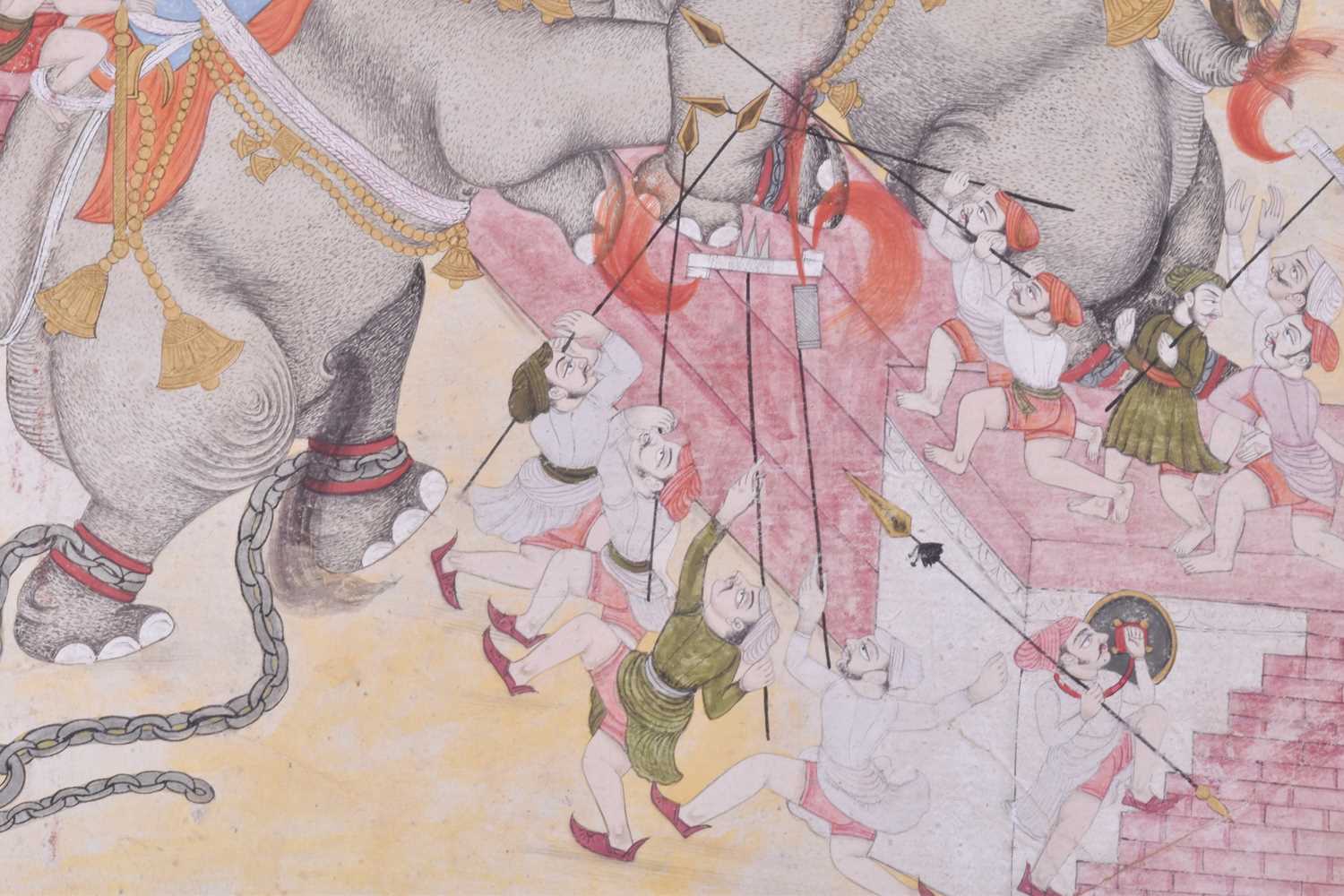 Indian School, 19th century, a war party with battling elephants, gouache, 35 x 33.5cmCondition - Image 2 of 4