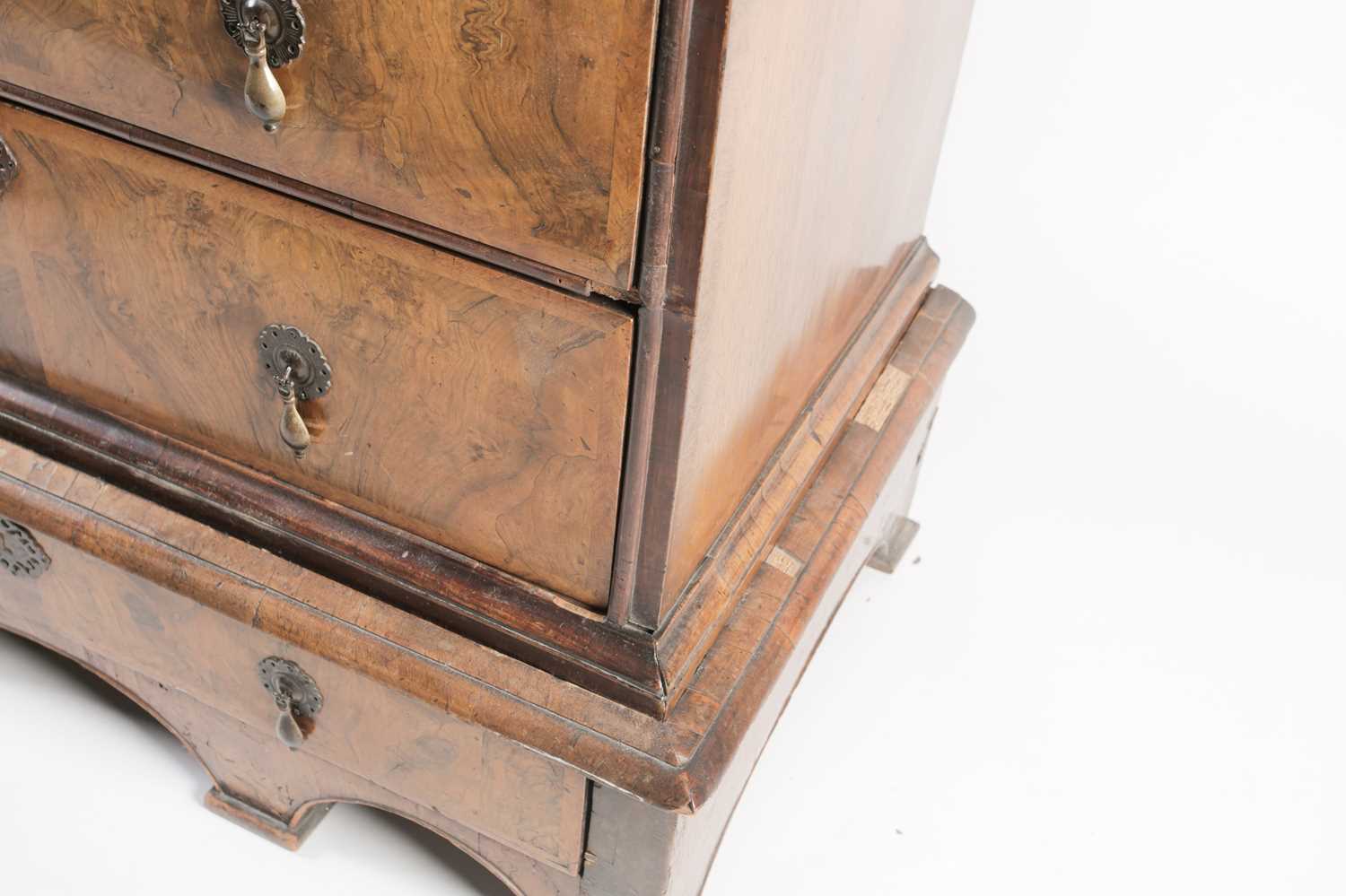 William & Mary walnut chest on stand. with crossbanded and quarter veneered top. Fitted two short - Image 3 of 17