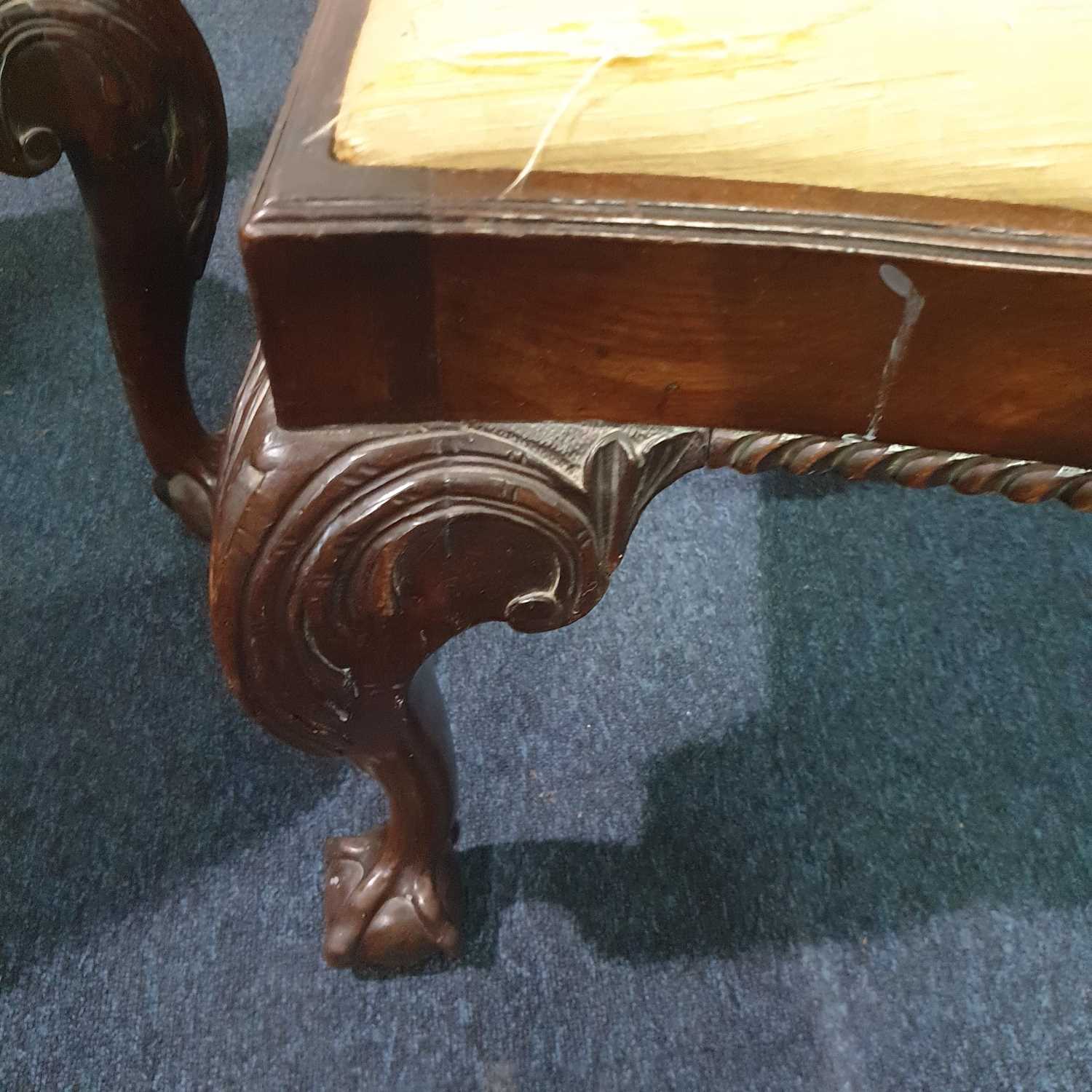 A pair of George III carved and pieced mahogany "Chippendale" style side chairs with bow-shaped - Image 12 of 24