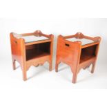 A pair of good quality George III style mahogany tray-topped open night cupboards, with square