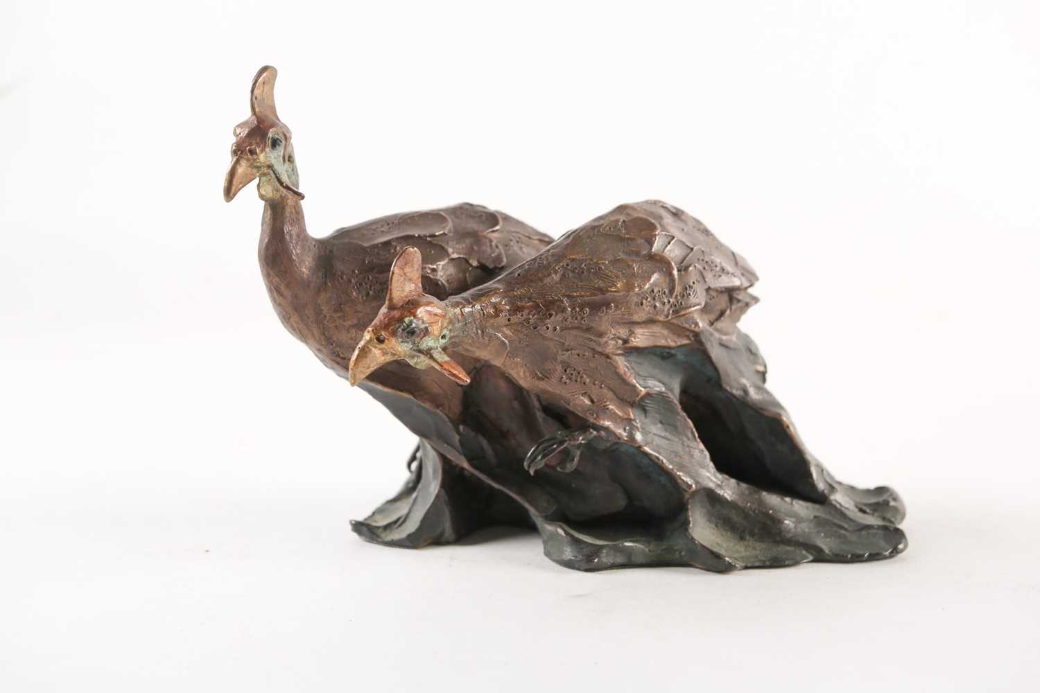 David Tomlinson: a limited edition bronze study of a pair of cassowary birds, on an integral