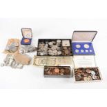 A quantity of British and world coins, to include pre 1947 coins comprising 72 sixpences and 8