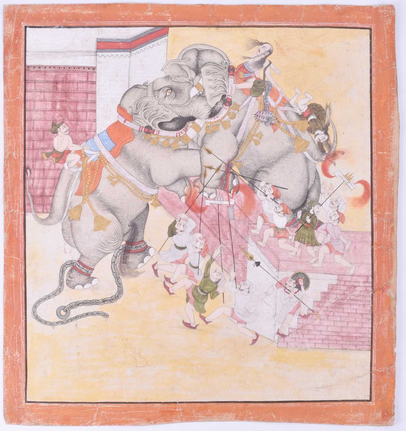 Indian School, 19th century, a war party with battling elephants, gouache, 35 x 33.5cmCondition