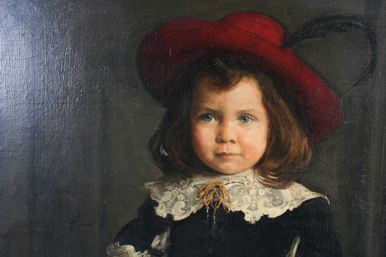 19th century Continental school, a large, full-length portrait of a child with a hoop, oil on - Image 5 of 9