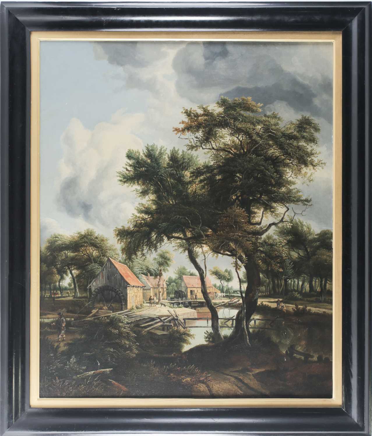 Early 20th century school, a watermill in a rural setting, unsigned oil on canvas, 81 cm x 66 cm