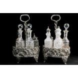 A pair of Portuguese silver-plated cruet stands, by Topazio Casquinha, of grape and vine decoration,