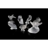 A group of eight assorted modern Lalique frosted glass models of birds, the largest 7.5 cm high.Qty: