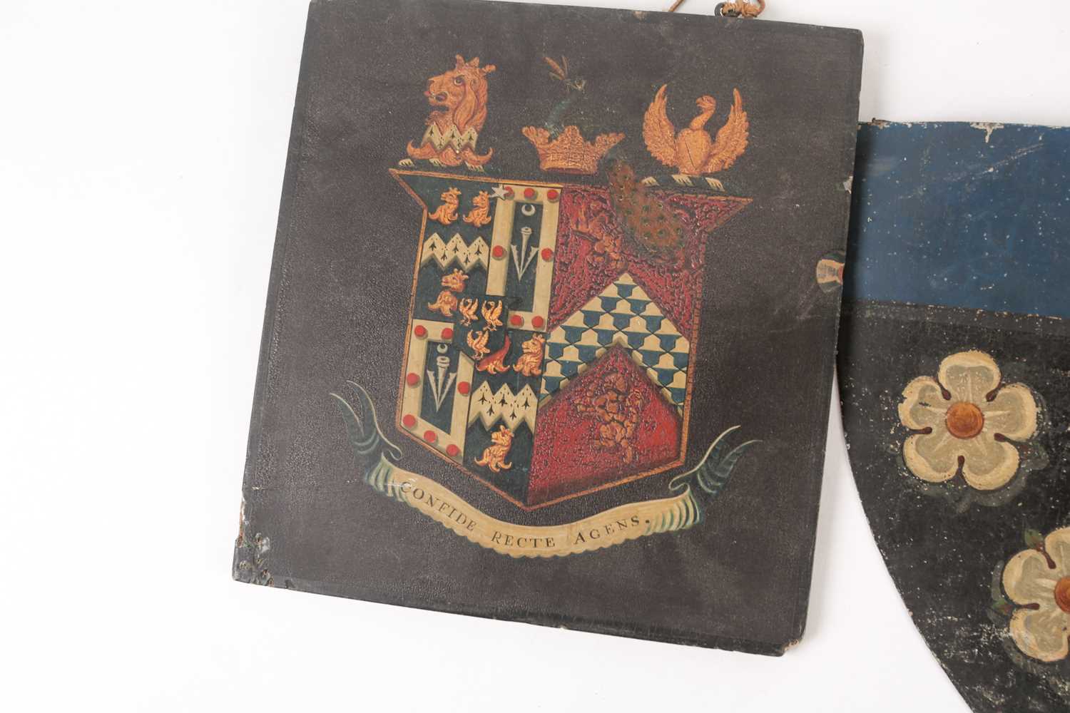 A group of three antique coach/carriage plaques, coats of arms, the largest 30.5 cm x 25 cm. - Image 5 of 21